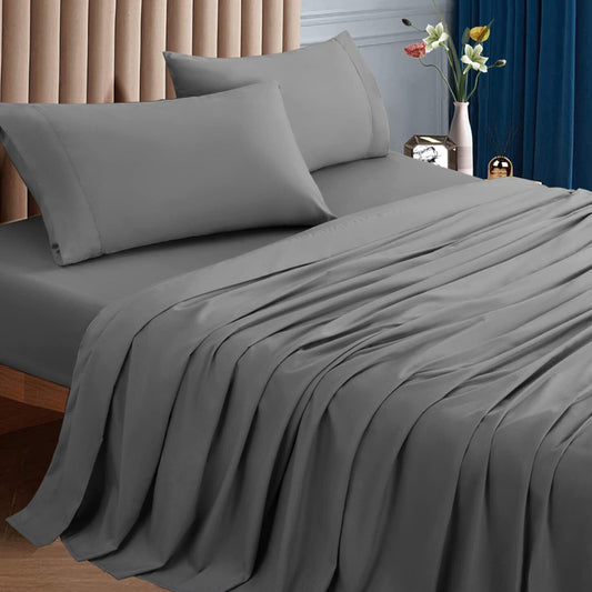 2000TC Washed Cotton Breathable Flat Fitted Bedsheet and Pillowcase Set_0